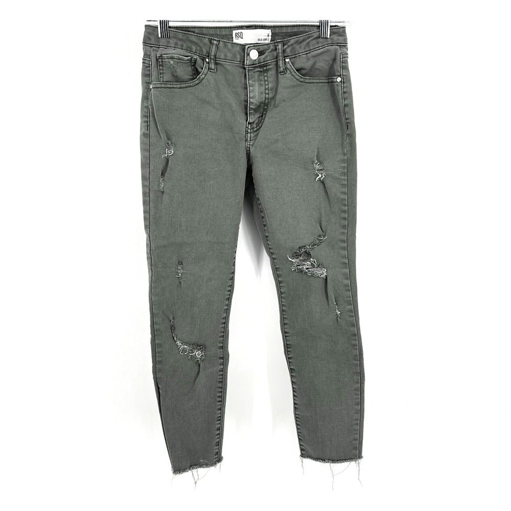 RSQ Jeans Womens 5 Baja Ankle Skinny Olive Distressed Raw Hem‎ Stretch